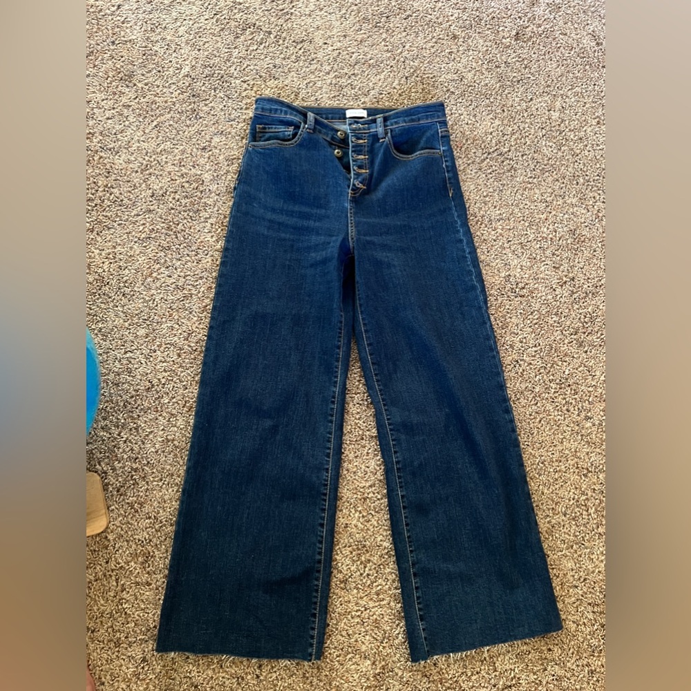 Sneek peak wide leg raw hem button fly denim size 9